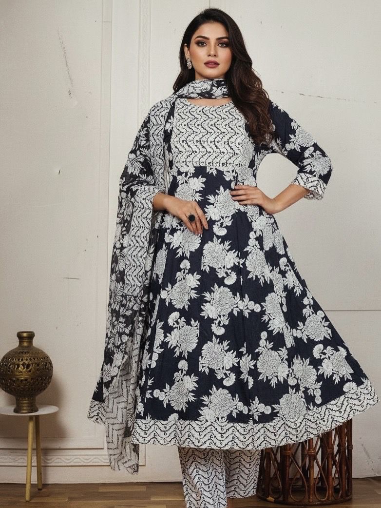 AJVIE Elegance 3 Piece Pure Cotton Round Ghera Suit