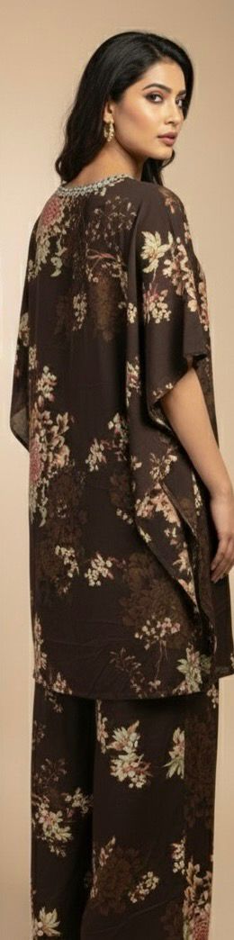 AJVIE Luxe Bloom Kaftan Kurta Set – Midnight Floral Elegance