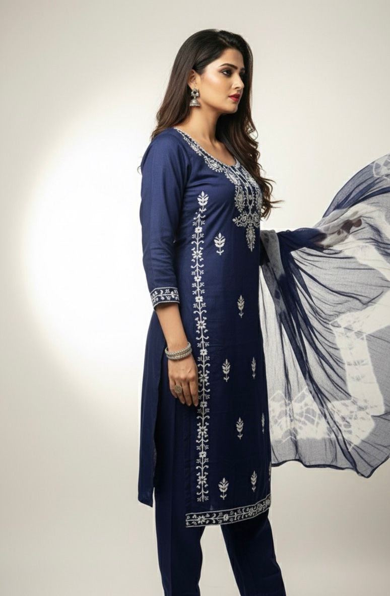 AJVIE Women’s Designer Embroidered Kurta with Dupatta & Pant – Premium Ethnic Collection