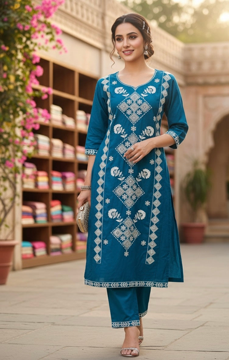 Pure Cotton Peacock Colour 2 Piece