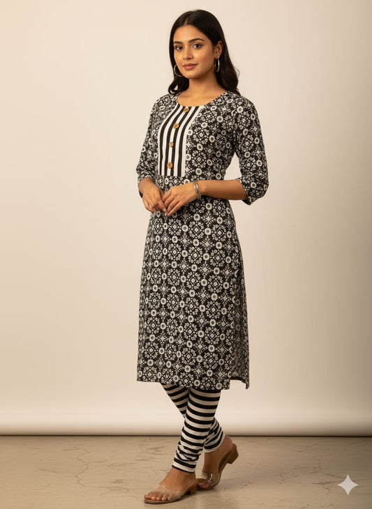 Pure Cotton 2 Piece in Black & white Color with (Kurtis & Pant)