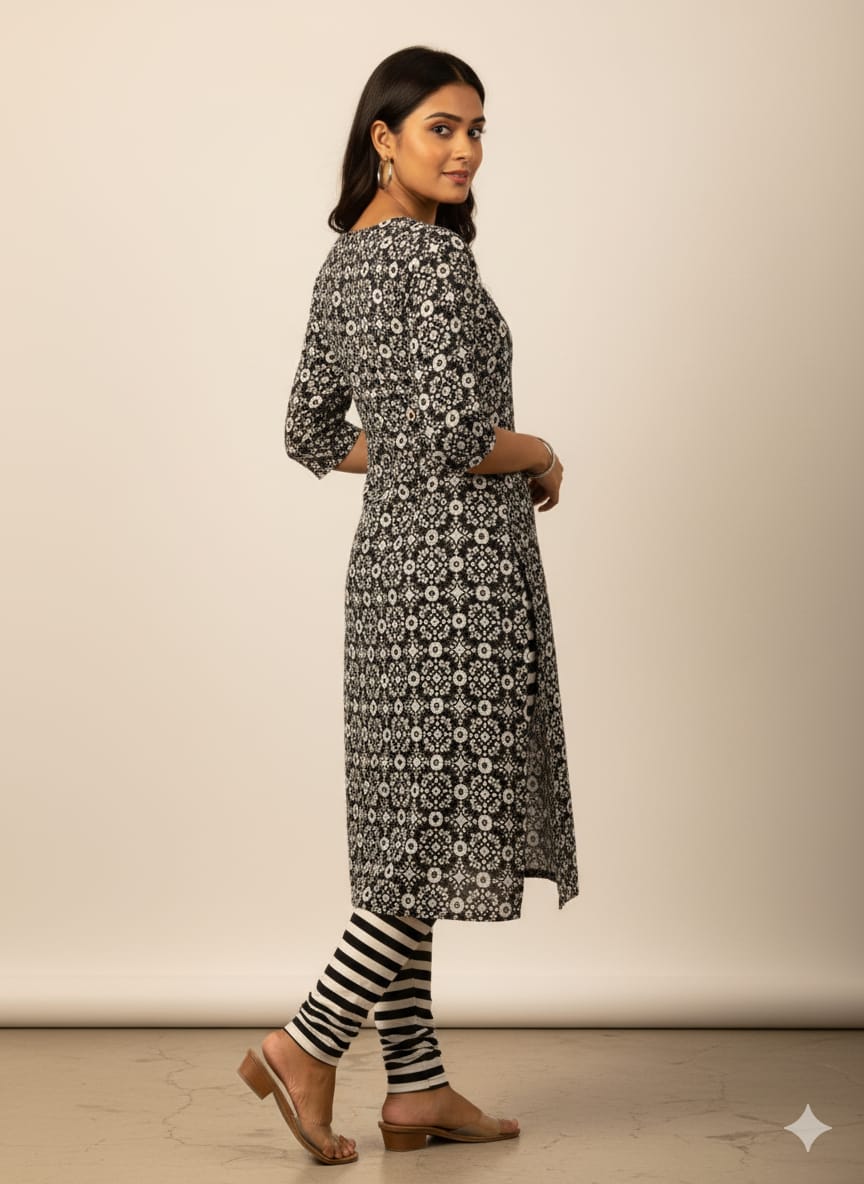 Pure Cotton 2 Piece in Black & white Color with (Kurtis & Pant)