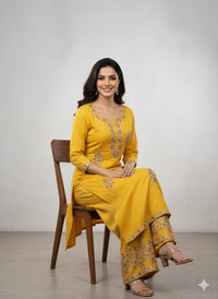Silk Fabrics 2 Piece (Kurtis & Pant) in Yellow