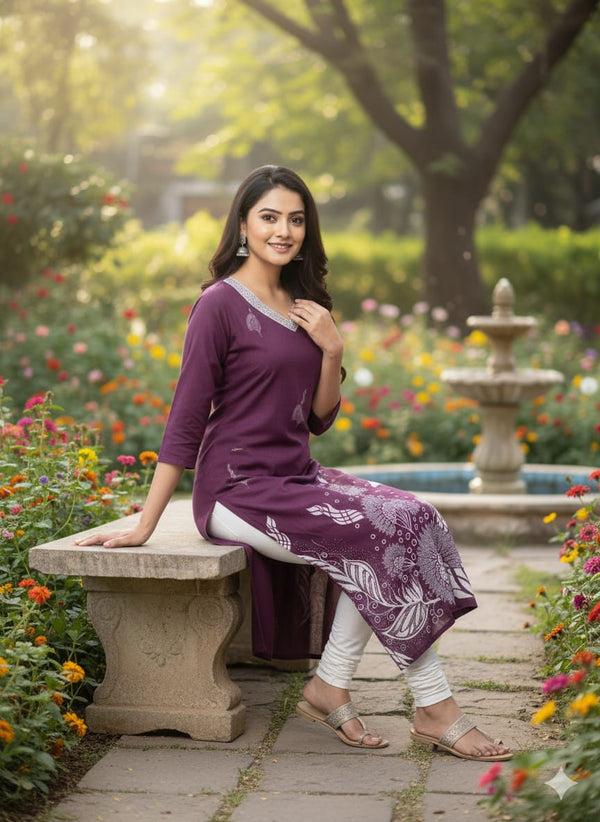 Roman silk Fabrics Printed Design Kurti