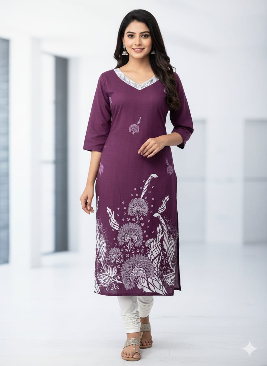 Roman silk Fabrics Printed Design Kurti
