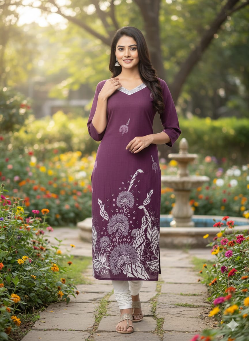 Roman silk Fabrics Printed Design Kurti