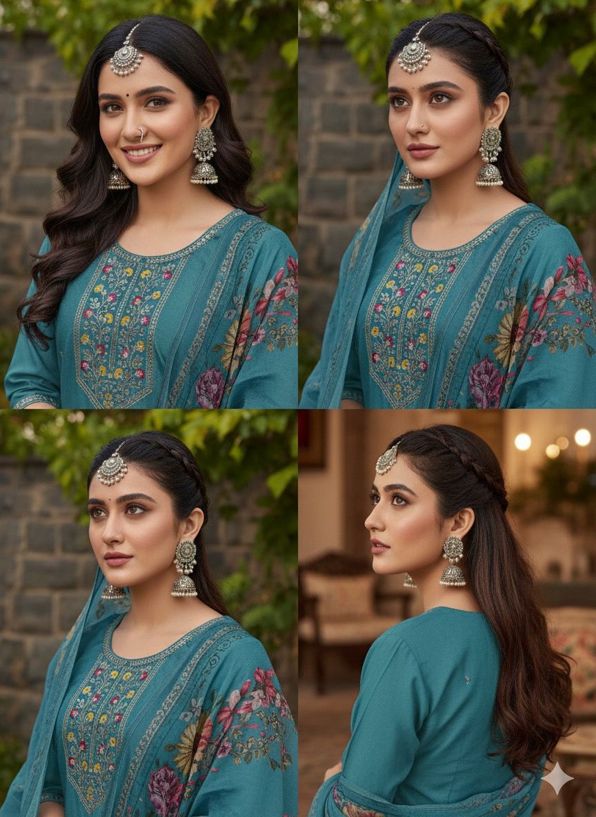 Designer Suit - Peacock color - Kurtis + Pant + Dupatta