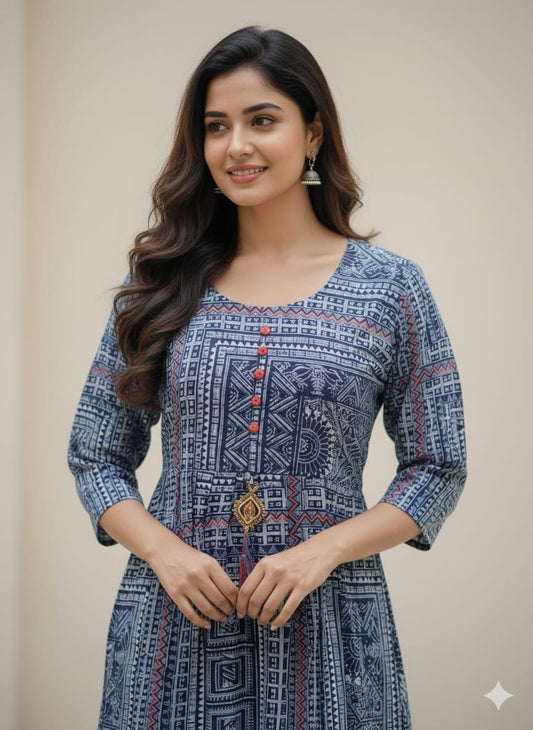 Designer Cotton Round Straight Kurtis