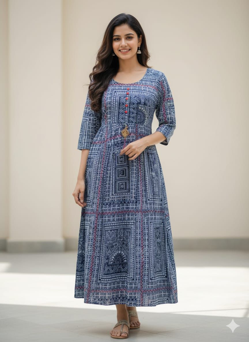 Designer Cotton Round Straight Kurtis