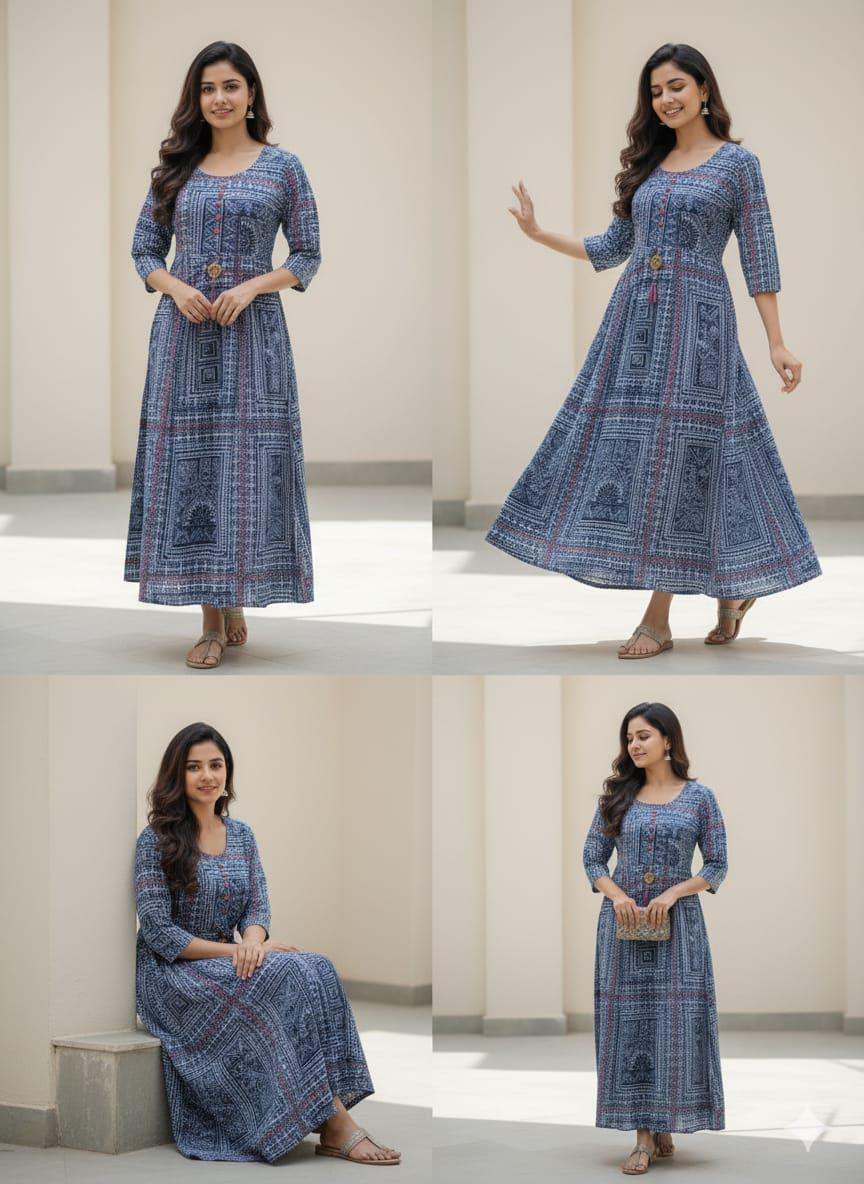 Designer Cotton Round Straight Kurtis