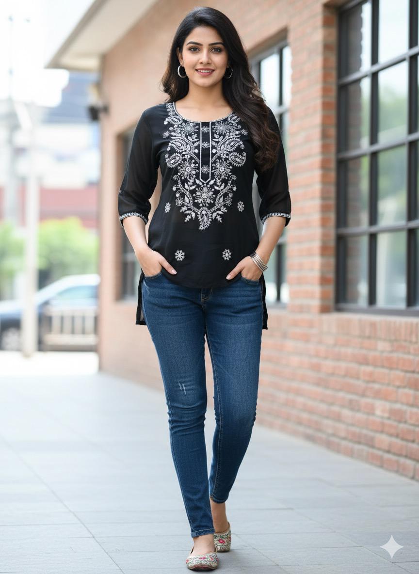 Lucknavi Chikankari Short Kurtis