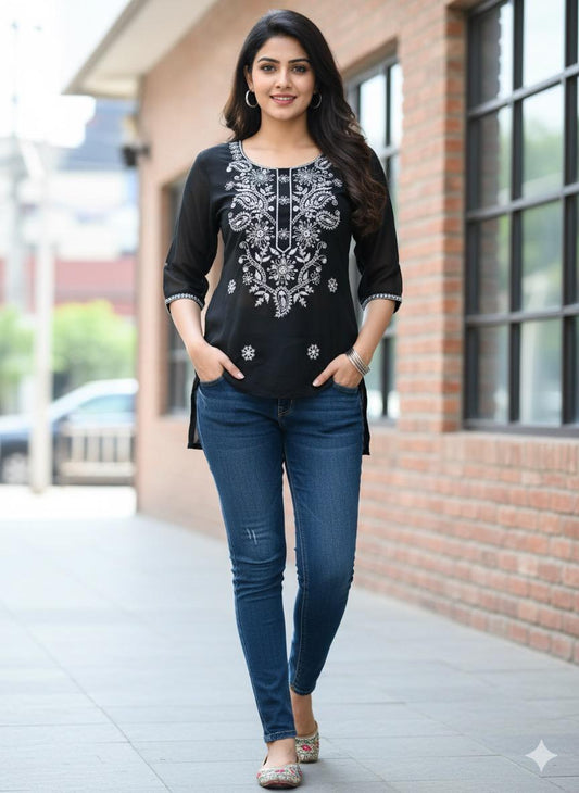 Lucknavi Chikankari Short Kurtis