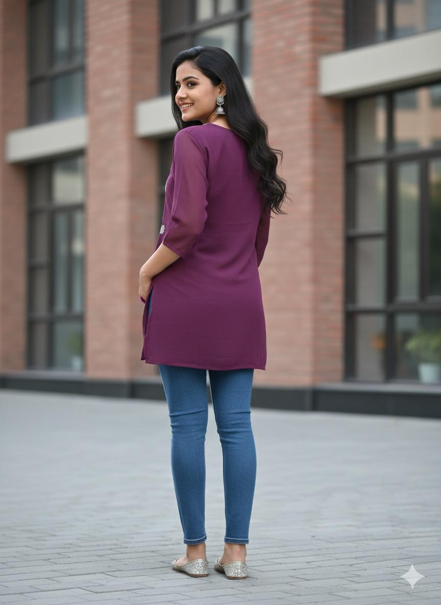 Lucknavi Chikankari Short Kurtis