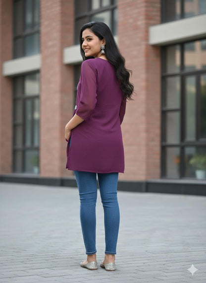 Lucknavi Chikankari Short Kurtis