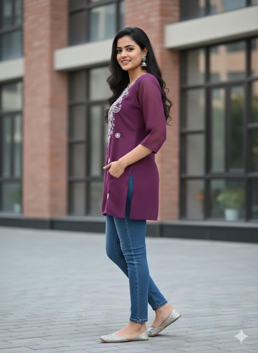 Lucknavi Chikankari Short Kurtis