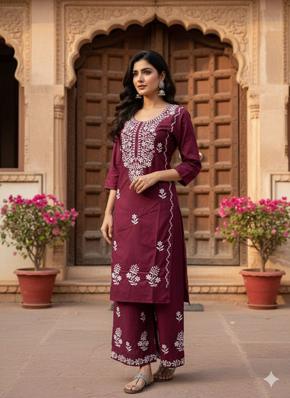 💫 AJVIE – Lucknavi Designer Embroidered Dress Set (With Pant & Dupatta)