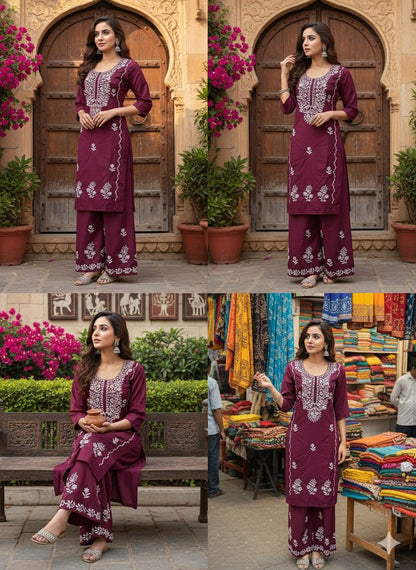 💫 AJVIE – Lucknavi Designer Embroidered Dress Set (With Pant & Dupatta)