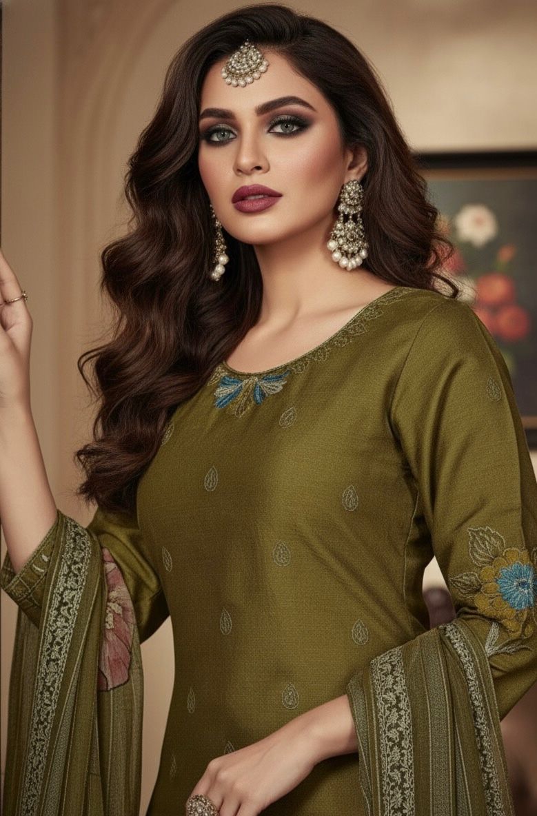 AJVIE Special Designer Golder Suit with Digital Dupatta