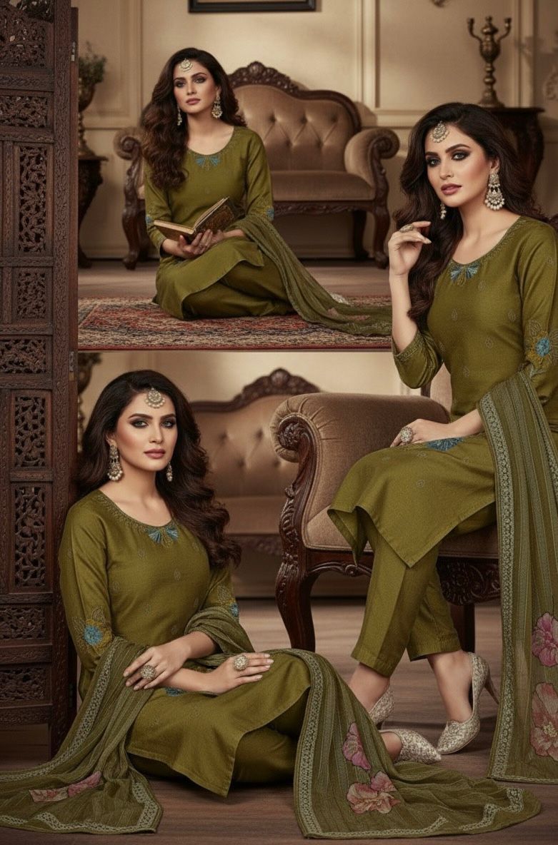 AJVIE Special Designer Golder Suit with Digital Dupatta