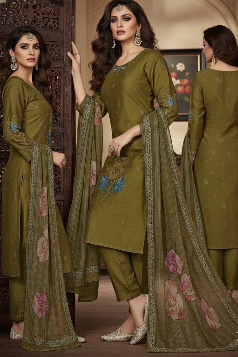 AJVIE Special Designer Golder Suit with Digital Dupatta