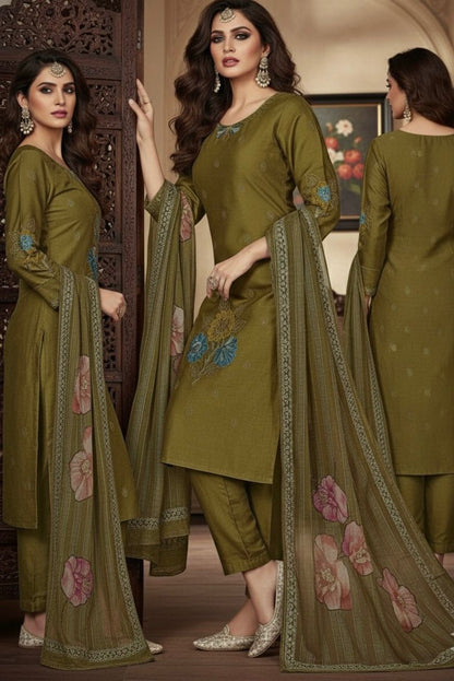 AJVIE Special Designer Golder Suit with Digital Dupatta