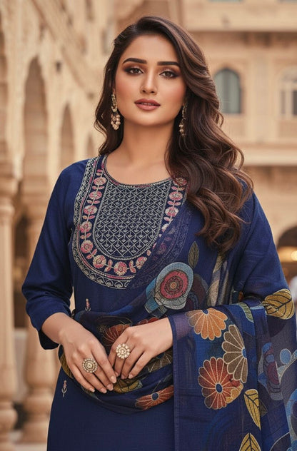 AJVIE ladies fashion designer embroidery suit with digital design dupatta