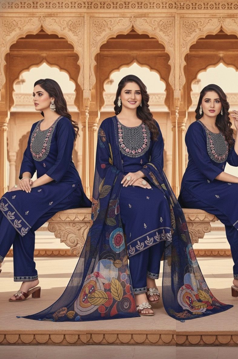 AJVIE ladies fashion designer embroidery suit with digital design dupatta