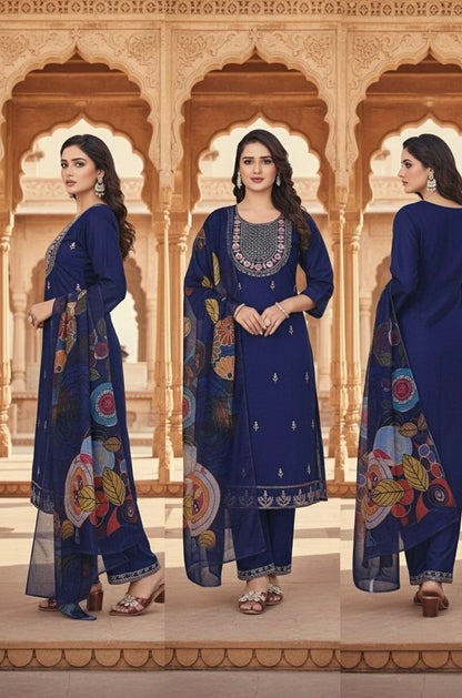 AJVIE ladies fashion designer embroidery suit with digital design dupatta