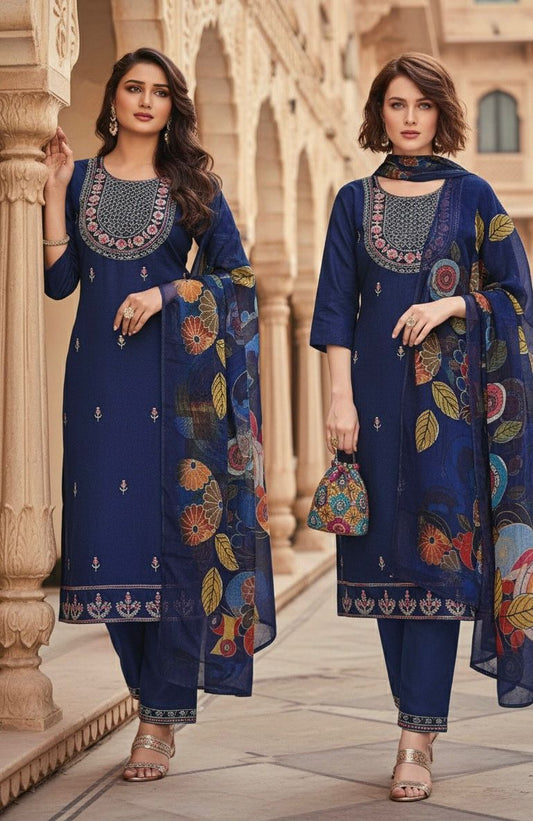 AJVIE ladies fashion designer embroidery suit with digital design dupatta