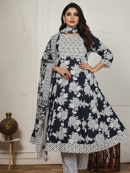 AJVIE Elegance 3 Piece Pure Cotton Round Ghera Suit