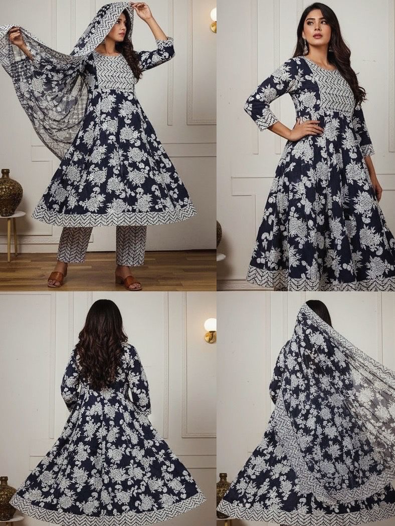 AJVIE Elegance 3 Piece Pure Cotton Round Ghera Suit