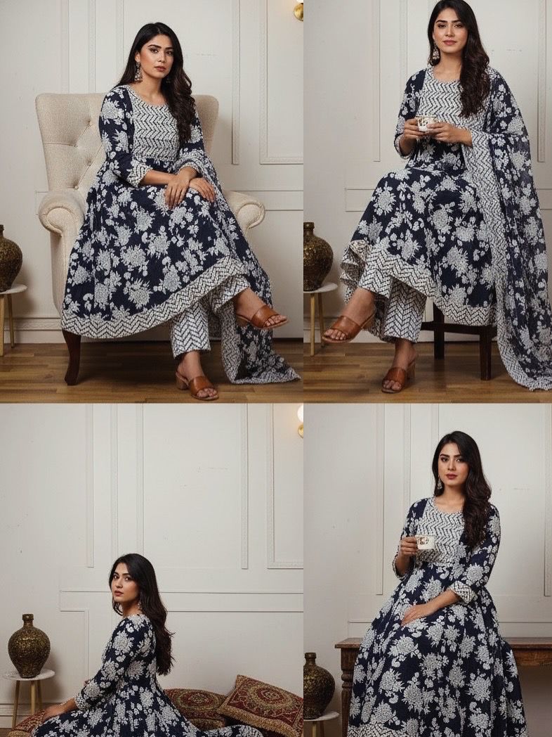 AJVIE Elegance 3 Piece Pure Cotton Round Ghera Suit