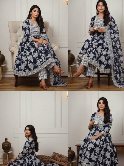 AJVIE Elegance 3 Piece Pure Cotton Round Ghera Suit