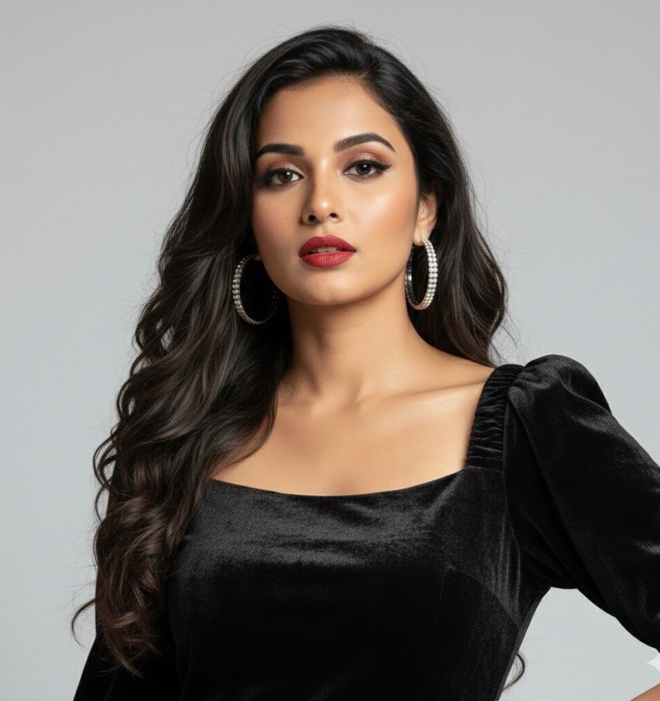 AJVIE Women’s Glamorous Black Velvet Long Dress – Square Neck & Side Slit