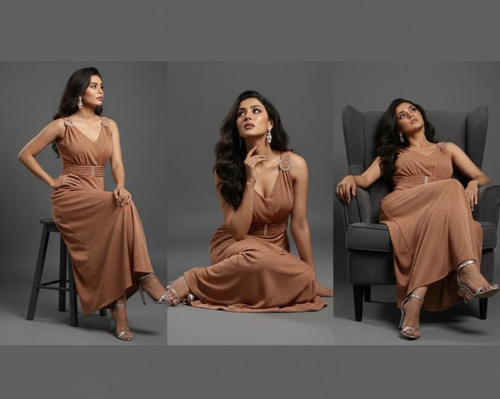 AJVIE Women’s Glamorous V-Neck Sleeveless Party Wear One Piece Dress – Bronze