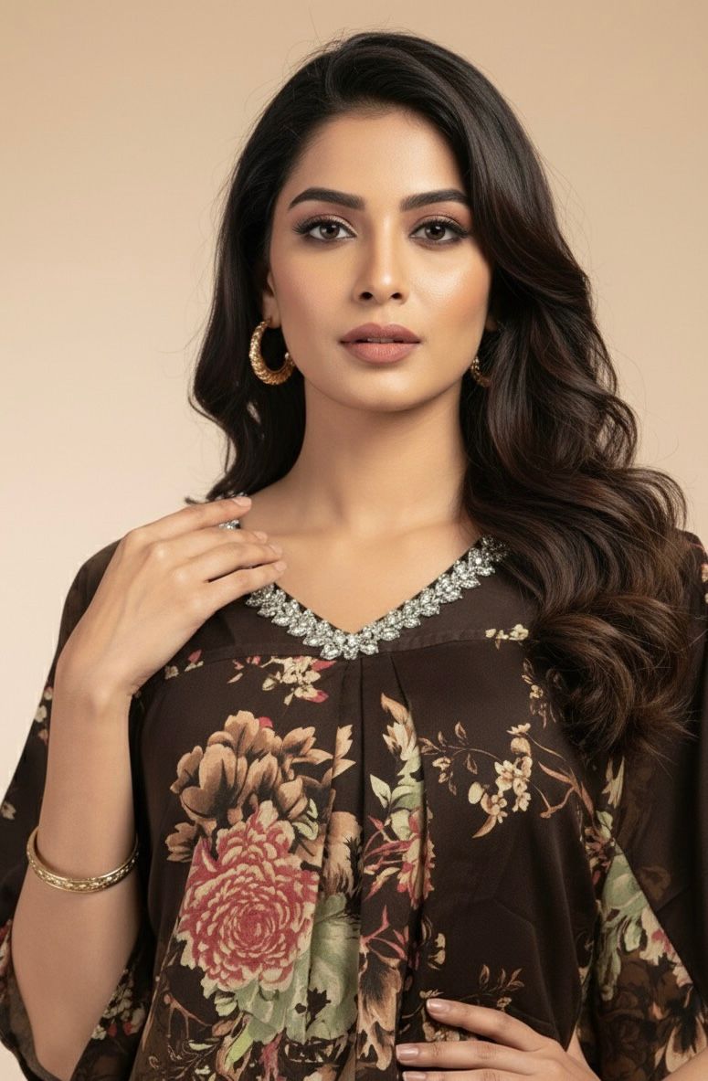 AJVIE Luxe Bloom Kaftan Kurta Set – Midnight Floral Elegance