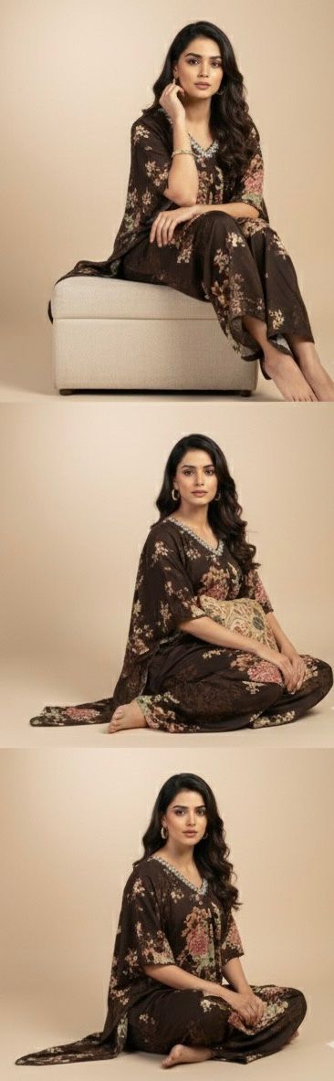 AJVIE Luxe Bloom Kaftan Kurta Set – Midnight Floral Elegance