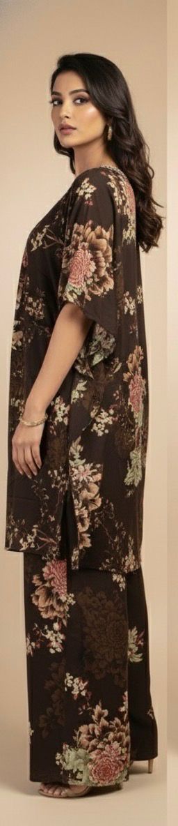 AJVIE Luxe Bloom Kaftan Kurta Set – Midnight Floral Elegance