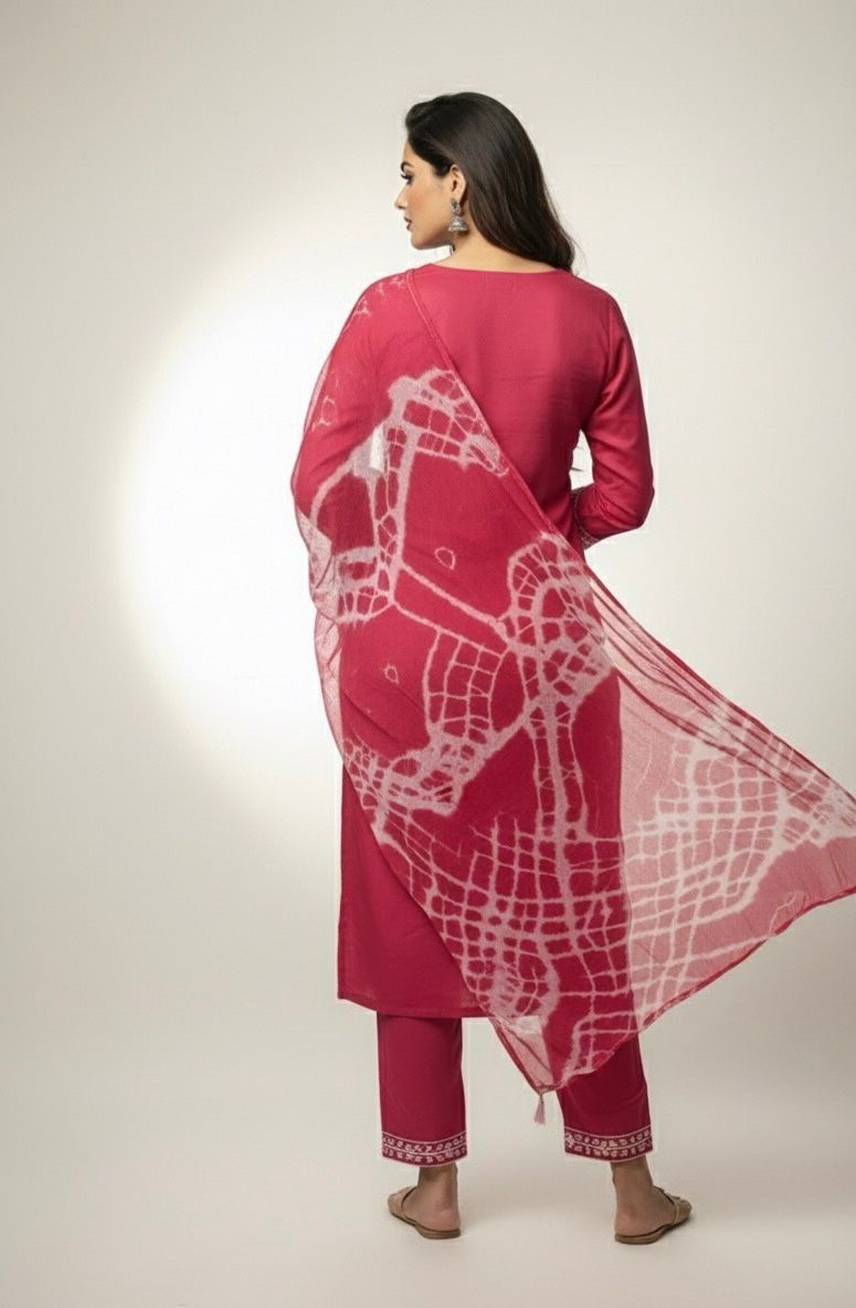 AJVIE Women’s Designer Embroidered Kurta with Dupatta & Pant – Premium Ethnic Collection