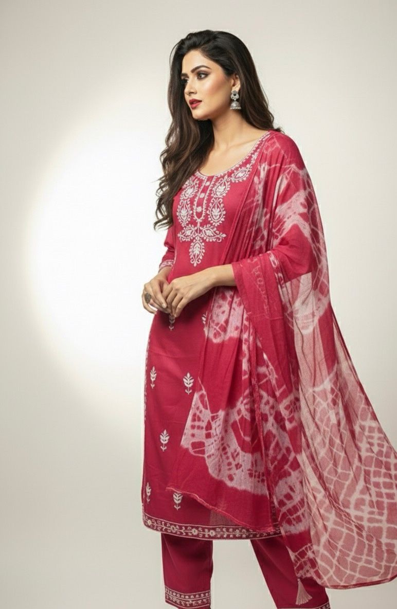 AJVIE Women’s Designer Embroidered Kurta with Dupatta & Pant – Premium Ethnic Collection