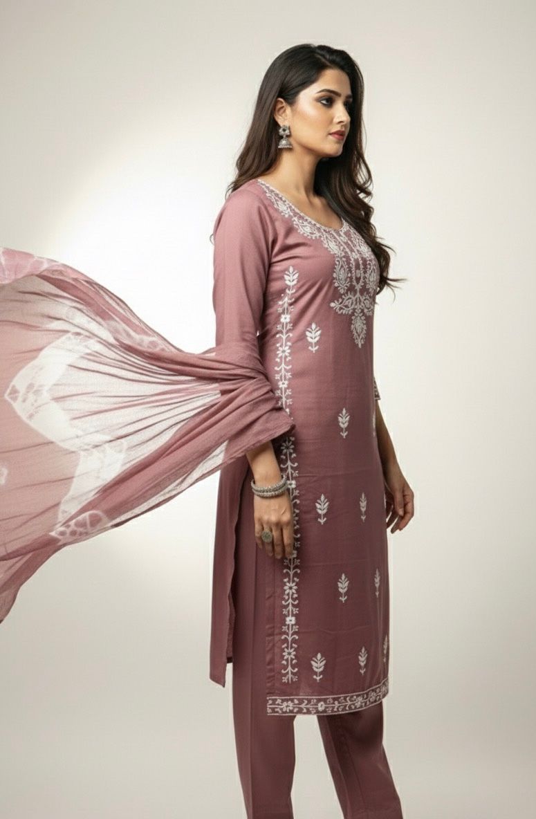 AJVIE Women’s Designer Embroidered Kurta with Dupatta & Pant – Premium Ethnic Collection