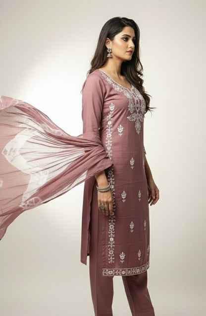 AJVIE Women’s Designer Embroidered Kurta with Dupatta & Pant – Premium Ethnic Collection