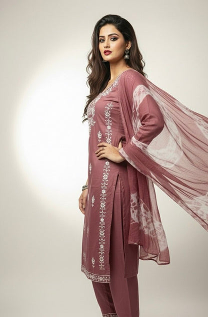 AJVIE Women’s Designer Embroidered Kurta with Dupatta & Pant – Premium Ethnic Collection