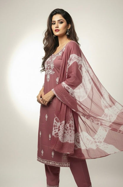 AJVIE Women’s Designer Embroidered Kurta with Dupatta & Pant – Premium Ethnic Collection