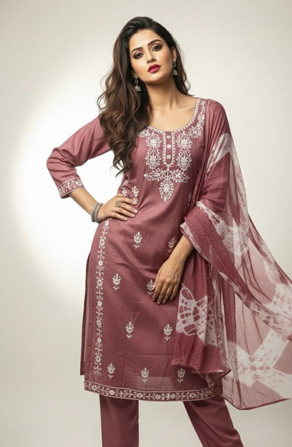 AJVIE Women’s Designer Embroidered Kurta with Dupatta & Pant – Premium Ethnic Collection