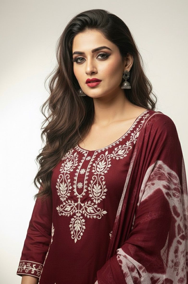 AJVIE Women’s Designer Embroidered Kurta with Dupatta & Pant – Premium Ethnic Collection