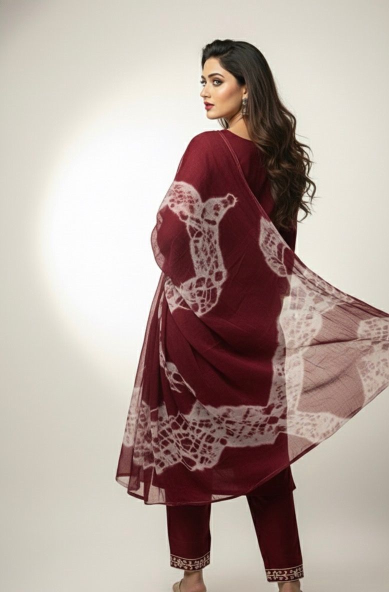 AJVIE Women’s Designer Embroidered Kurta with Dupatta & Pant – Premium Ethnic Collection