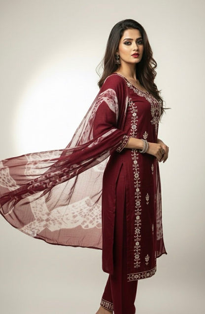 AJVIE Women’s Designer Embroidered Kurta with Dupatta & Pant – Premium Ethnic Collection