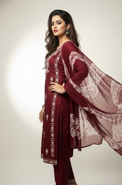 AJVIE Women’s Designer Embroidered Kurta with Dupatta & Pant – Premium Ethnic Collection