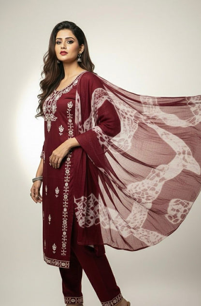 AJVIE Women’s Designer Embroidered Kurta with Dupatta & Pant – Premium Ethnic Collection